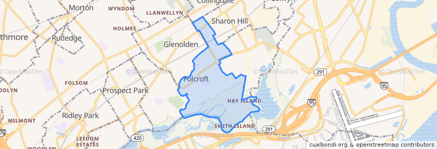 Mapa de ubicacion de Folcroft.