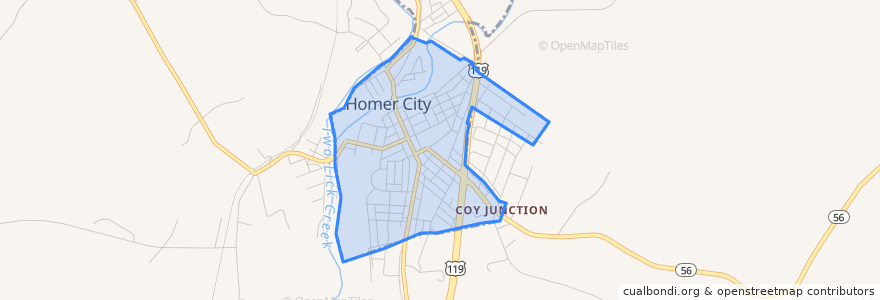 Mapa de ubicacion de Homer City.