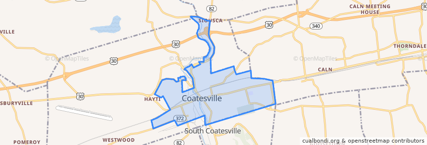 Mapa de ubicacion de Coatesville.