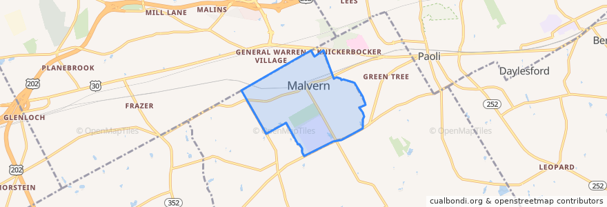Mapa de ubicacion de Malvern.