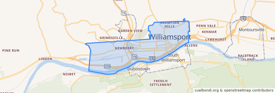 Mapa de ubicacion de Williamsport.