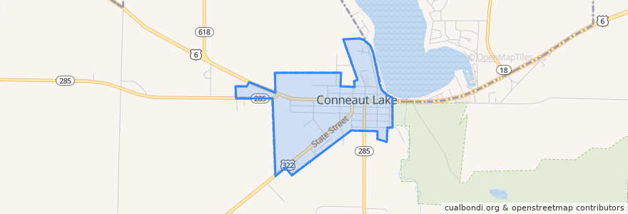 Mapa de ubicacion de Conneaut Lake.