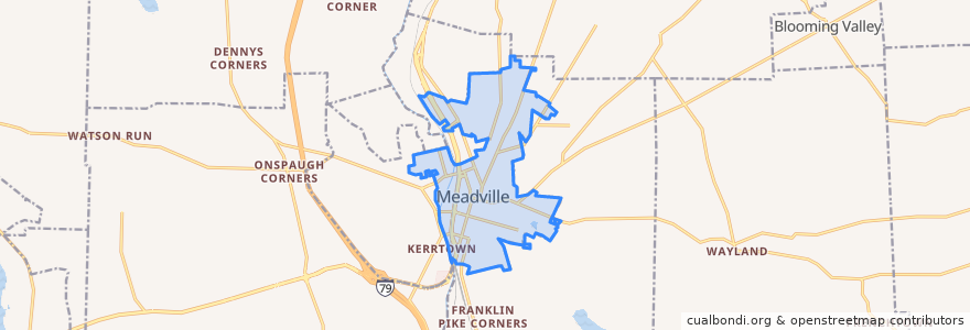 Mapa de ubicacion de Meadville.
