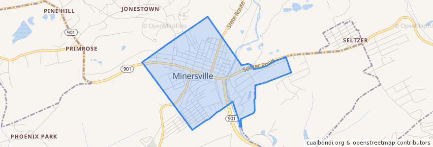 Mapa de ubicacion de Minersville.