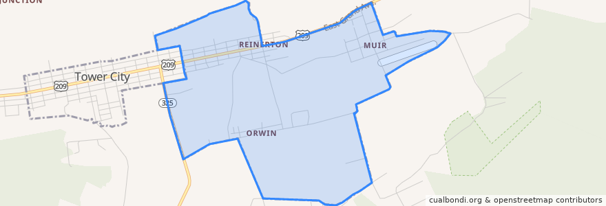 Mapa de ubicacion de Reinerton-Orwin-Muir.