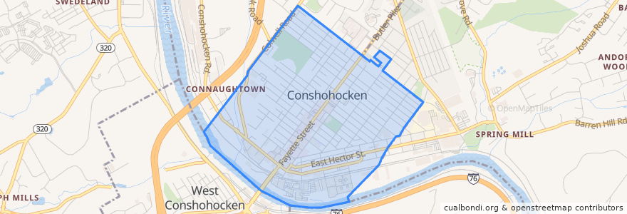 Mapa de ubicacion de Conshohocken.