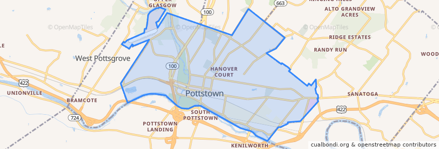 Mapa de ubicacion de Pottstown.