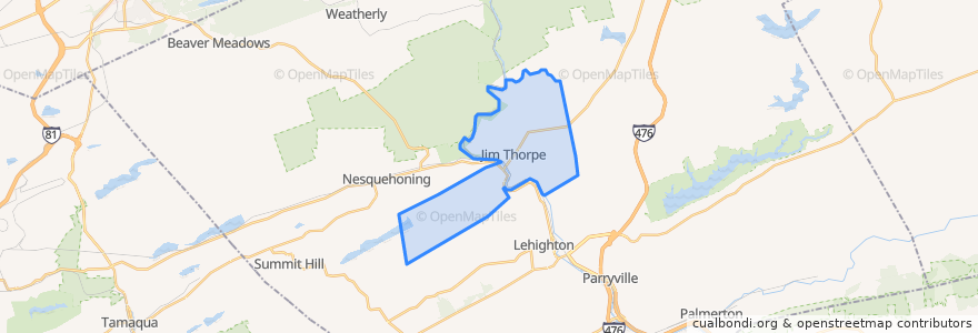 Mapa de ubicacion de Jim Thorpe.