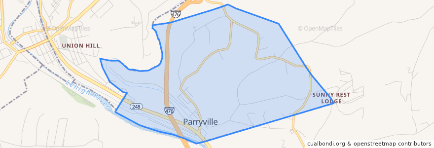 Mapa de ubicacion de Parryville.