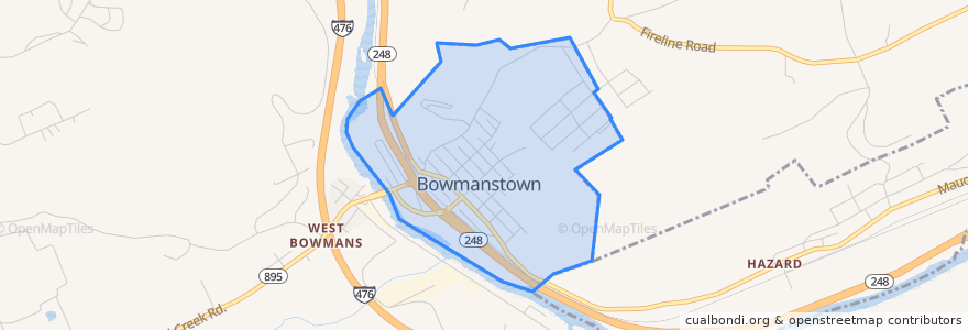 Mapa de ubicacion de Bowmanstown.