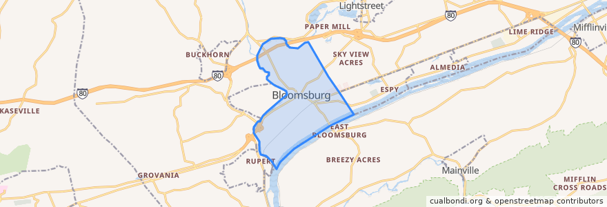 Mapa de ubicacion de Bloomsburg.