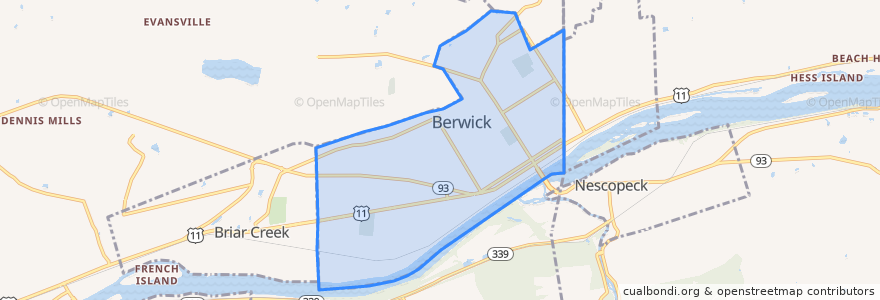 Mapa de ubicacion de Berwick.
