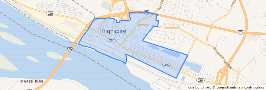 Mapa de ubicacion de Highspire.