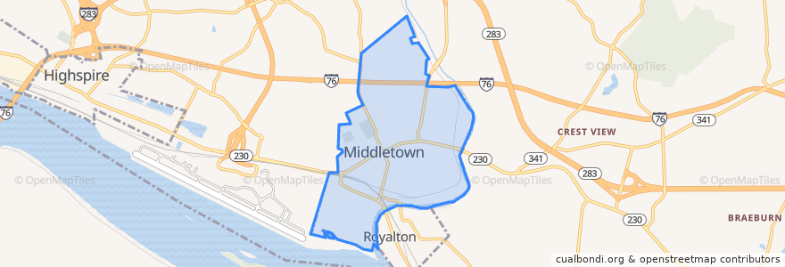 Mapa de ubicacion de Middletown.