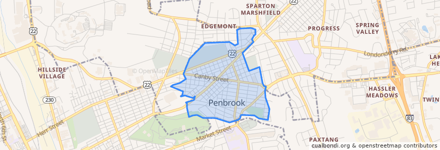 Mapa de ubicacion de Penbrook.