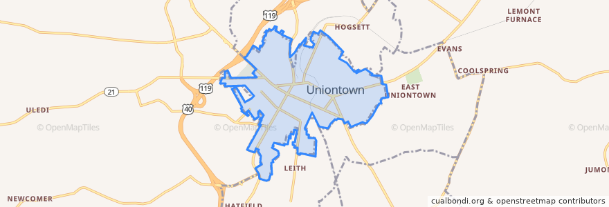 Mapa de ubicacion de Uniontown.