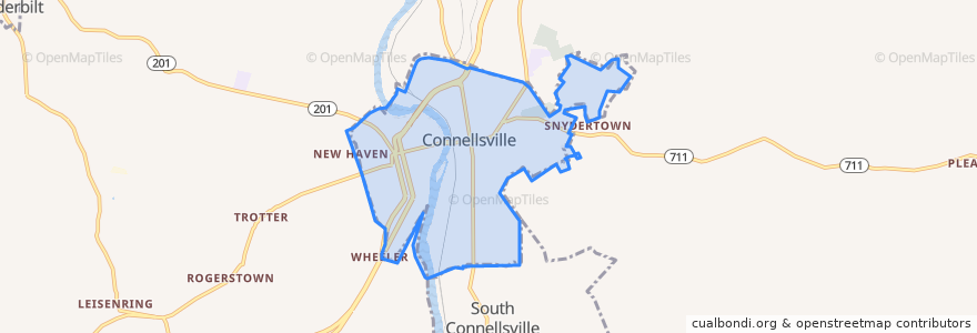 Mapa de ubicacion de Connellsville.