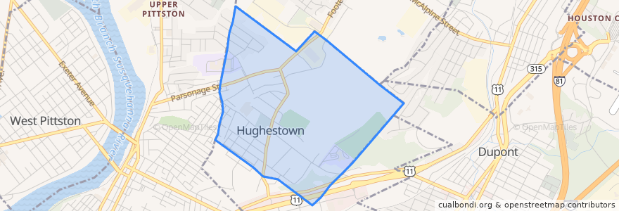 Mapa de ubicacion de Hughestown.