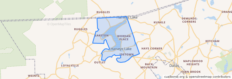 Mapa de ubicacion de Harveys Lake.