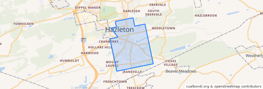 Mapa de ubicacion de Hazleton.