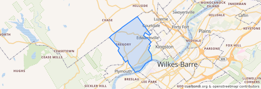 Mapa de ubicacion de Larksville.