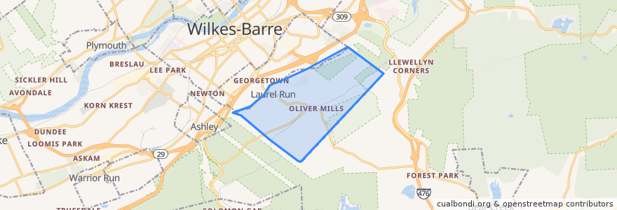 Mapa de ubicacion de Laurel Run.