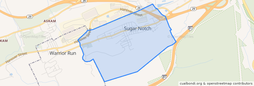 Mapa de ubicacion de Sugar Notch.