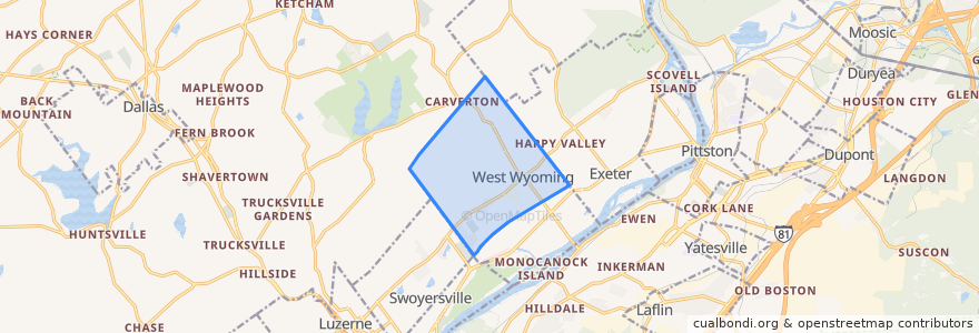 Mapa de ubicacion de West Wyoming.