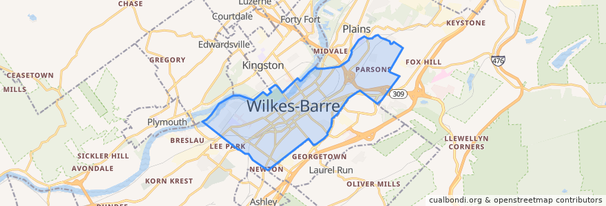 Mapa de ubicacion de Wilkes-Barre.