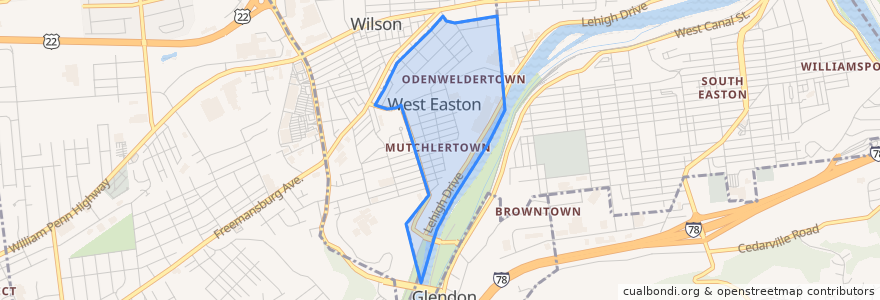 Mapa de ubicacion de West Easton.