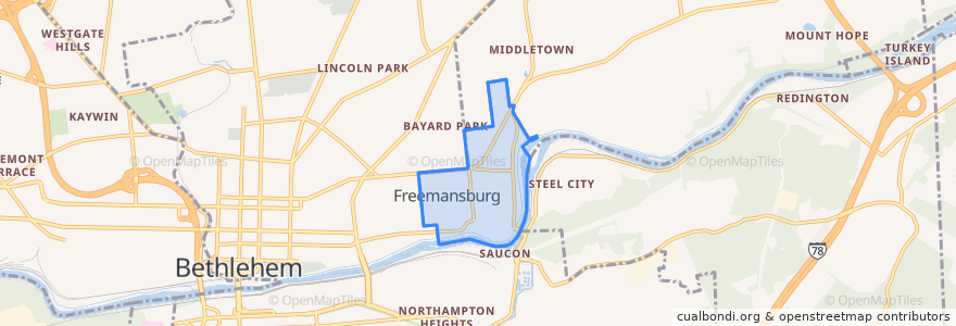 Mapa de ubicacion de Freemansburg.