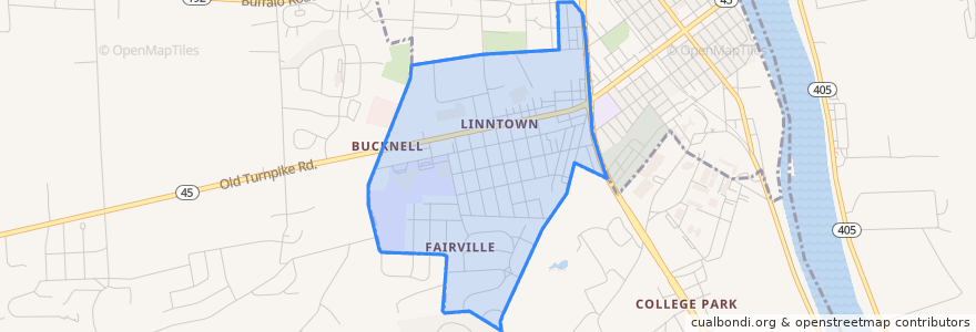 Mapa de ubicacion de Linntown.