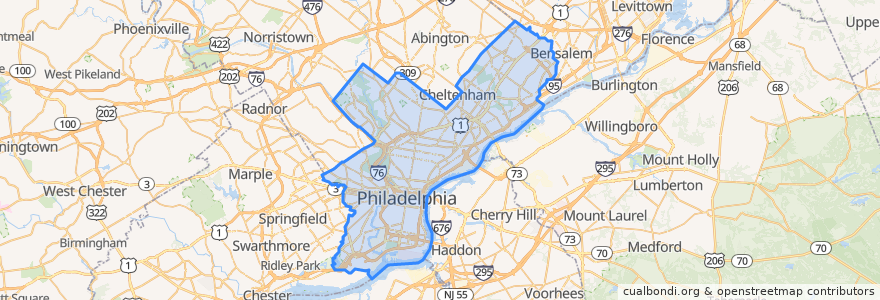 Mapa de ubicacion de Philadelphia.