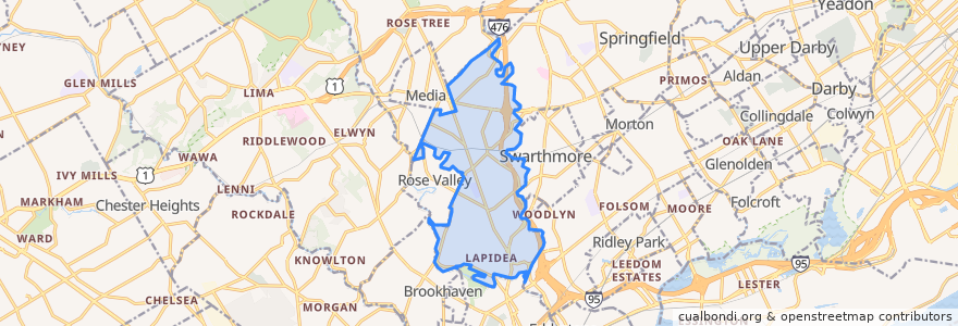 Mapa de ubicacion de Nether Providence Township.
