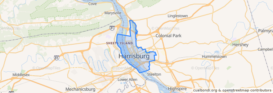 Mapa de ubicacion de Harrisburg.