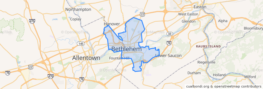 Mapa de ubicacion de Bethlehem.