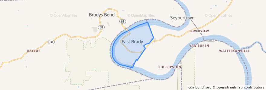 Mapa de ubicacion de East Brady.