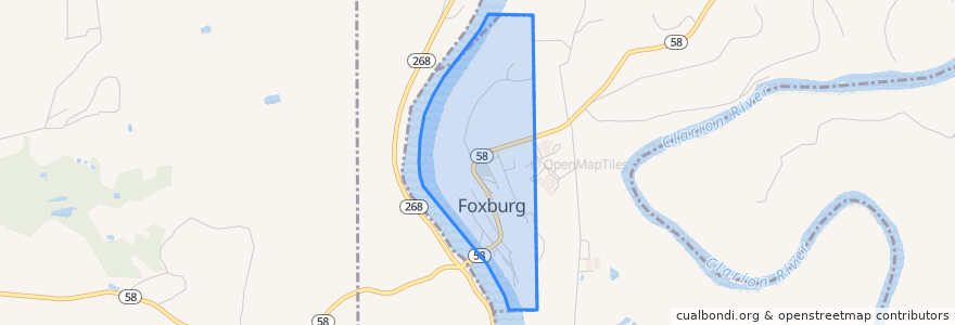 Mapa de ubicacion de Foxburg.