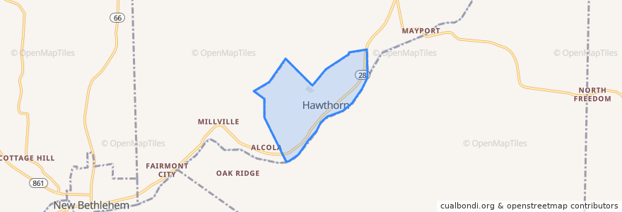 Mapa de ubicacion de Hawthorn.