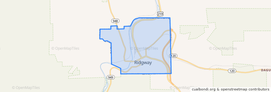 Mapa de ubicacion de Ridgway.