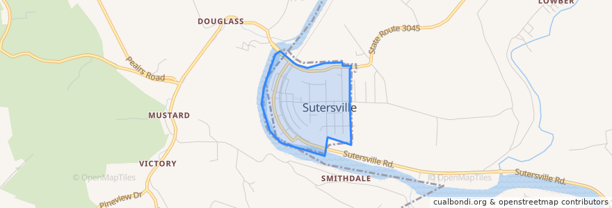 Mapa de ubicacion de Sutersville.
