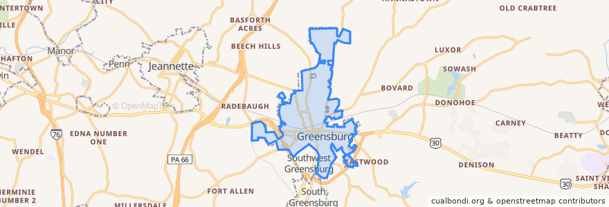 Mapa de ubicacion de Greensburg.