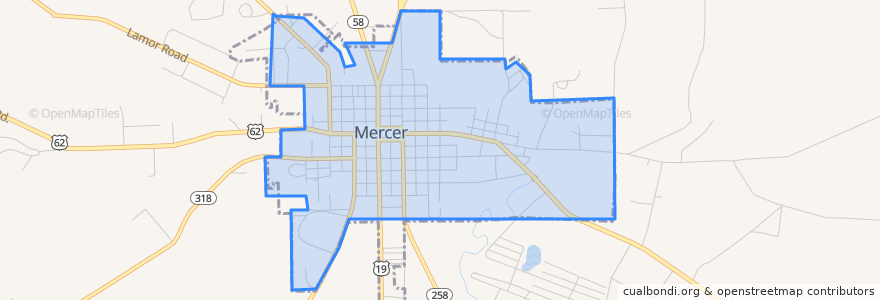 Mapa de ubicacion de Mercer.