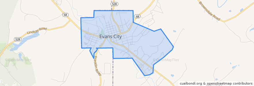 Mapa de ubicacion de Evans City.
