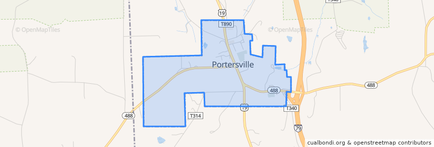 Mapa de ubicacion de Portersville.