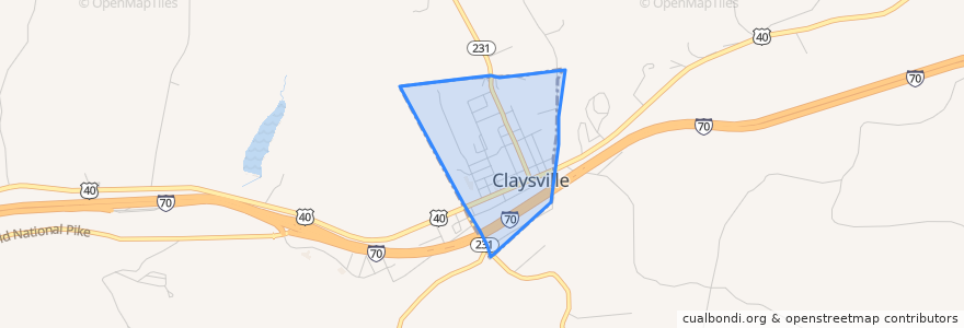 Mapa de ubicacion de Claysville.