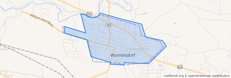Mapa de ubicacion de Womelsdorf.