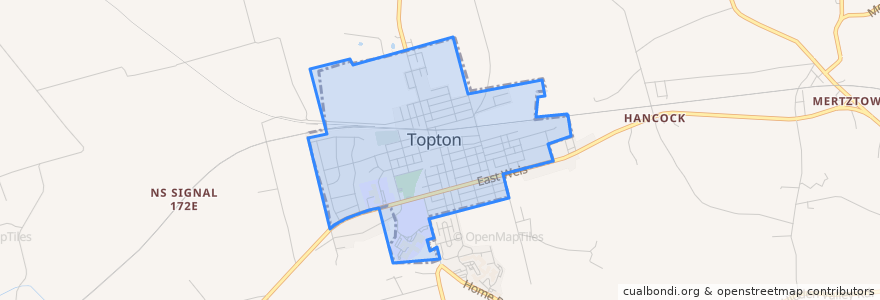 Mapa de ubicacion de Topton.