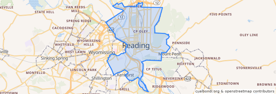 Mapa de ubicacion de Reading.