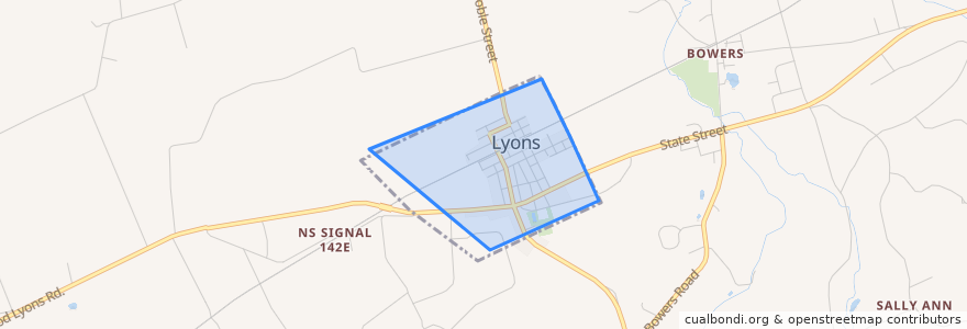 Mapa de ubicacion de Lyons.